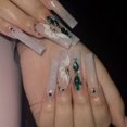 thumbnail image 4 of 24pcs Nail Tip Green Rhinstones Full Cover Pink Bow DIY Fake Nails French Coffin Long Ballerina Transparent Love Heart Crystal Z-53, 4 of 7
