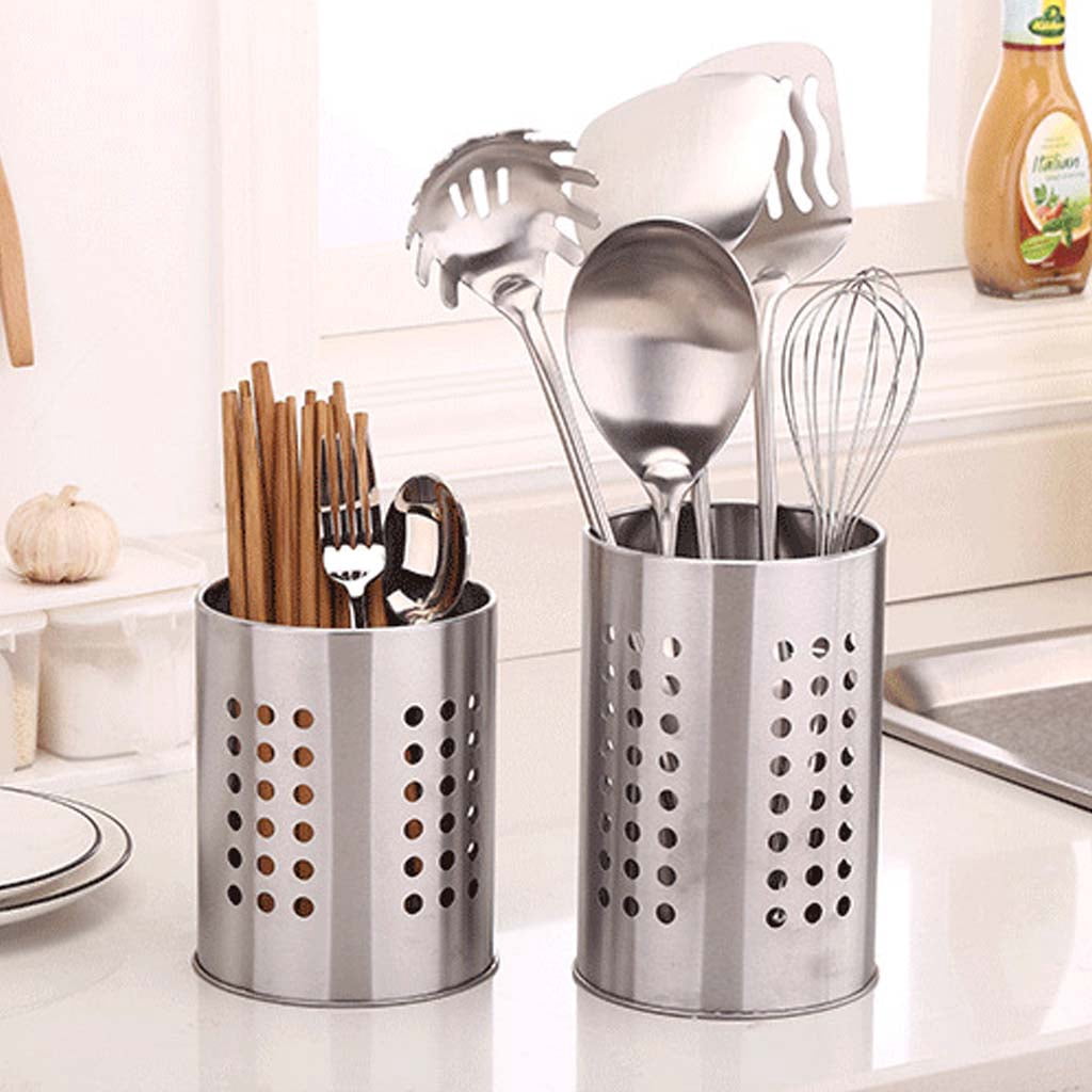 Oasiva Stainless Steel Kitchen Cooking Utensils Holder Crock Drainer Flatware Caddy Cut
