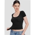 thumbnail image 5 of Womens Basic Scoop Neck Short Sleeve T Shirt Slim Fit Tee Summer Going Out Crop Tops Tight Sexy Shirts, 5 of 6