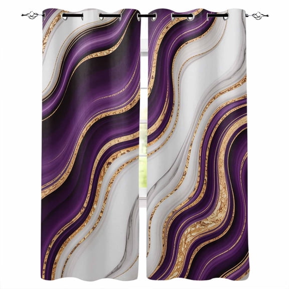 Fsddascl Purple Modern Blackout Curtains for Bedroom/Living Room, Thermal Insulated Kitchen Curtains, Classic Abstract Art Luxury Golden Grommet Darkening Window Treatment Drapes 42"x63"x2