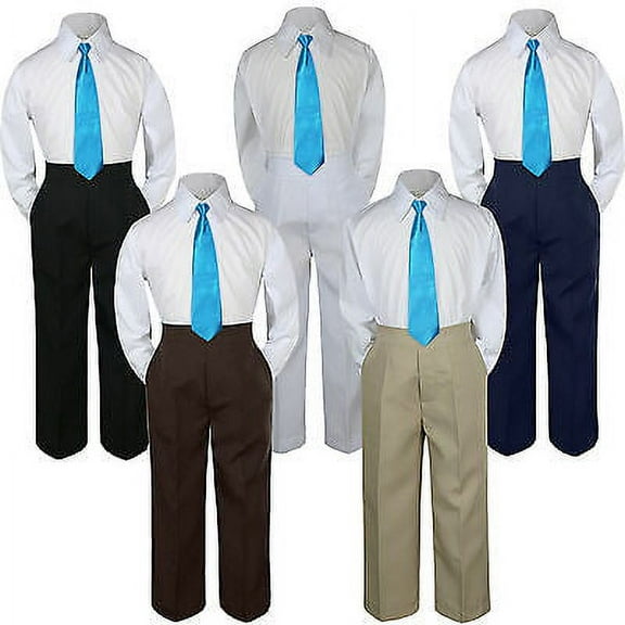 3pc Boy Suit Set Turquoise Spa Necktie Baby Toddler Kid Formal Shirt Pants S-7
