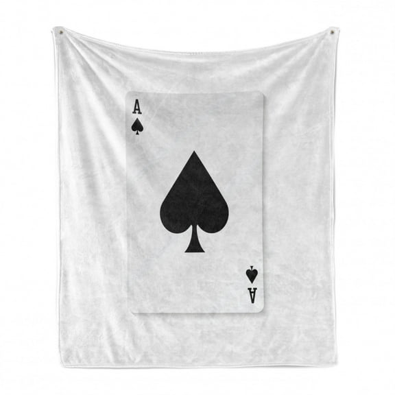 Ace of Spades Soft Flannel Fleece Blanket, Simplistic Composition with Casino Style Gambling Themed Print, Cozy Plush for Indoor and Outdoor Use, 70" x 90", Charcoal Grey and White, by Ambesonne