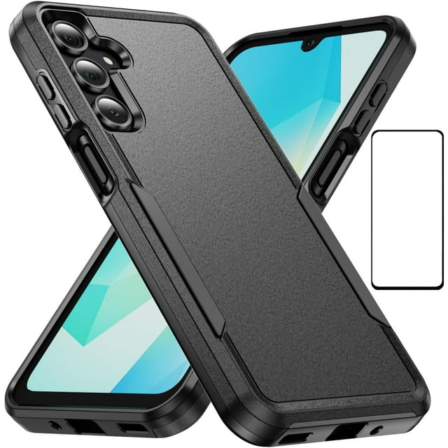 shiyou-for Samsung Galaxy A16 5G Case with Screen Protector,Slim Fit Bumper Hybrid Heavy Duty Dual Rugged Shockproof Armor Protection Back Cover Protective Phone Case for Samsung A16 5G (A16 Black)