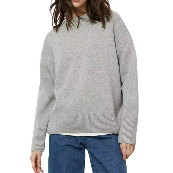 Women'S Light-Weight Soft Petite Crewneck Solid Plain Sweaters Fall Winter Pullover Jumper Tops Light Gray S