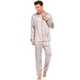thumbnail image 6 of Visland Men's Satin Pajamas Set Long Sleeve Suit Button Solid Color Long Sleeve Suit 2 Piece Sleepwear, 6 of 8