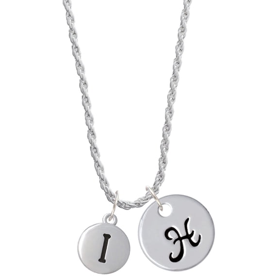 Delight Jewelry Silvertone Capital Letter - I - Pebble Disc - Silvertone Script Initial Disc - H - Charm Necklace, 20"+3"