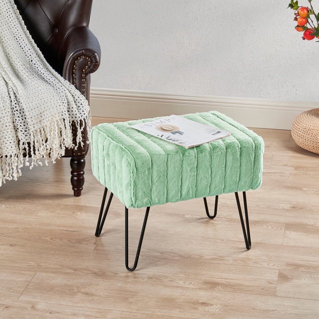 HOME SOFT THINGS OTOMAN/TABURETE SUPER SUAVE DE PIEL SINTÉTICA. OTOMAN TAPIZADO PARA REPOSAPIÉS CON PATAS DE METAL NEGRO Y ASIENTO ACOLCHADO. 48X33X43CM, ESPUMA DE MAR