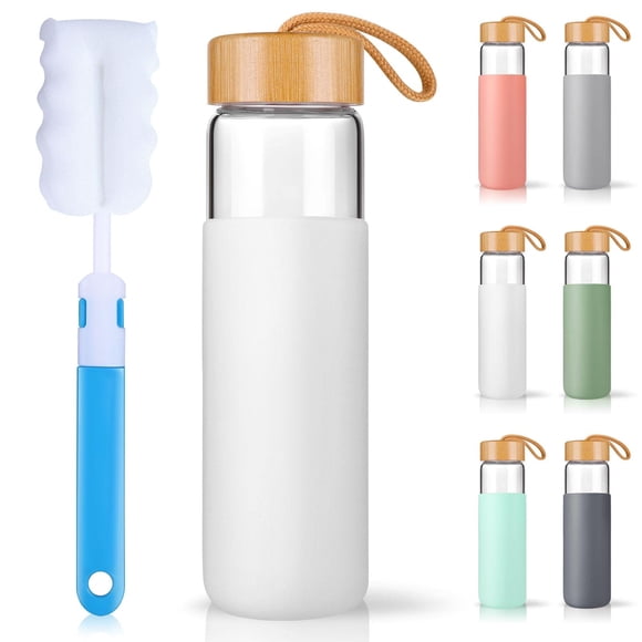 Botella de agua Yomious Glass de 750 ml con tapa y funda de bambú