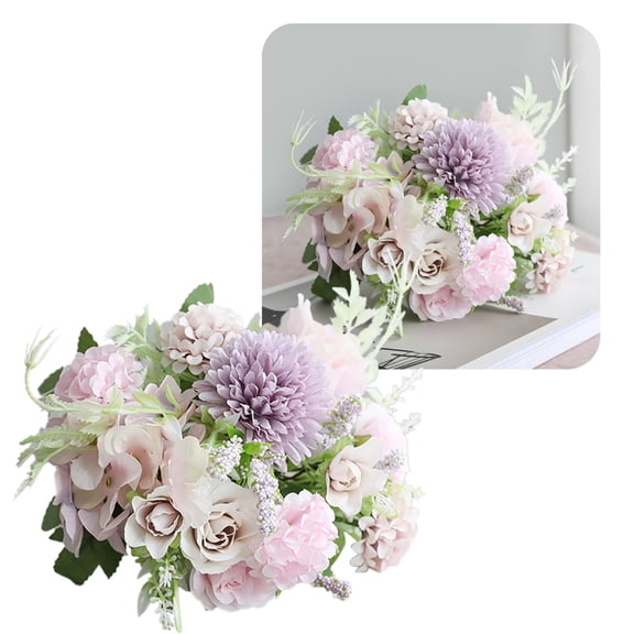 2026 Artificial Peony & Hydrangea Bouquet – Purple Silk Wildflower Arrangement with Stems for Wedding Centerpieces & Home (Plastic)