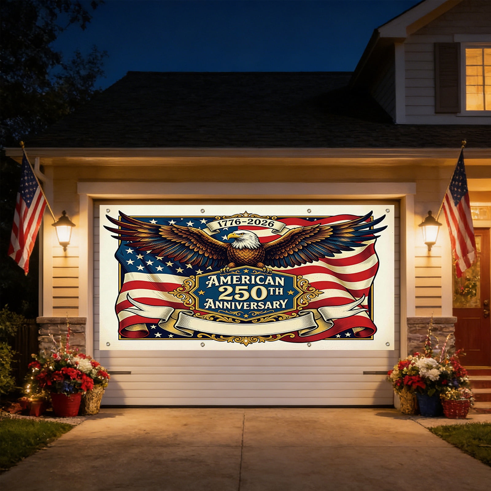 157.4X72.8 In 250Th Usa Anniversary Patriotic Garage Door Cover Bird Flag 4Th Of July Decor