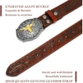 thumbnail image 3 of Western Leather Buckle Belt for Men Women Floral Engraved Cowboy Belt Longhorn Bull Buckle Waist Belt for Jeans, 3 of 6