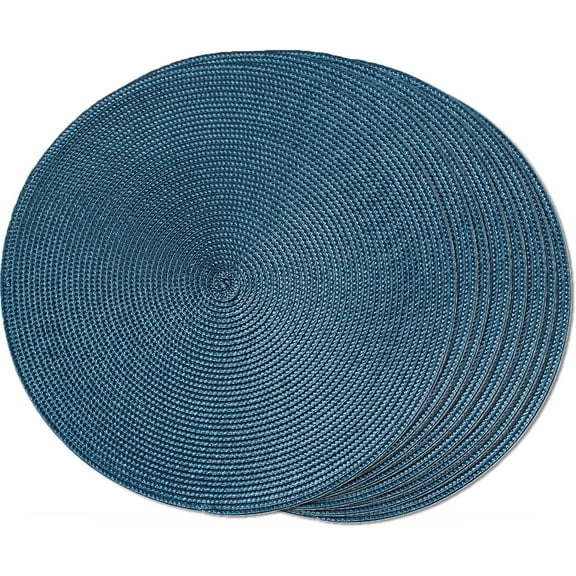 Round Braided Placemats Set of 8 Place Mats for Dining Table Woven Washable Non-Slip Table Mats 15 Inch(Blue,8pcs) Blue 8pcs Blue 8pcs
