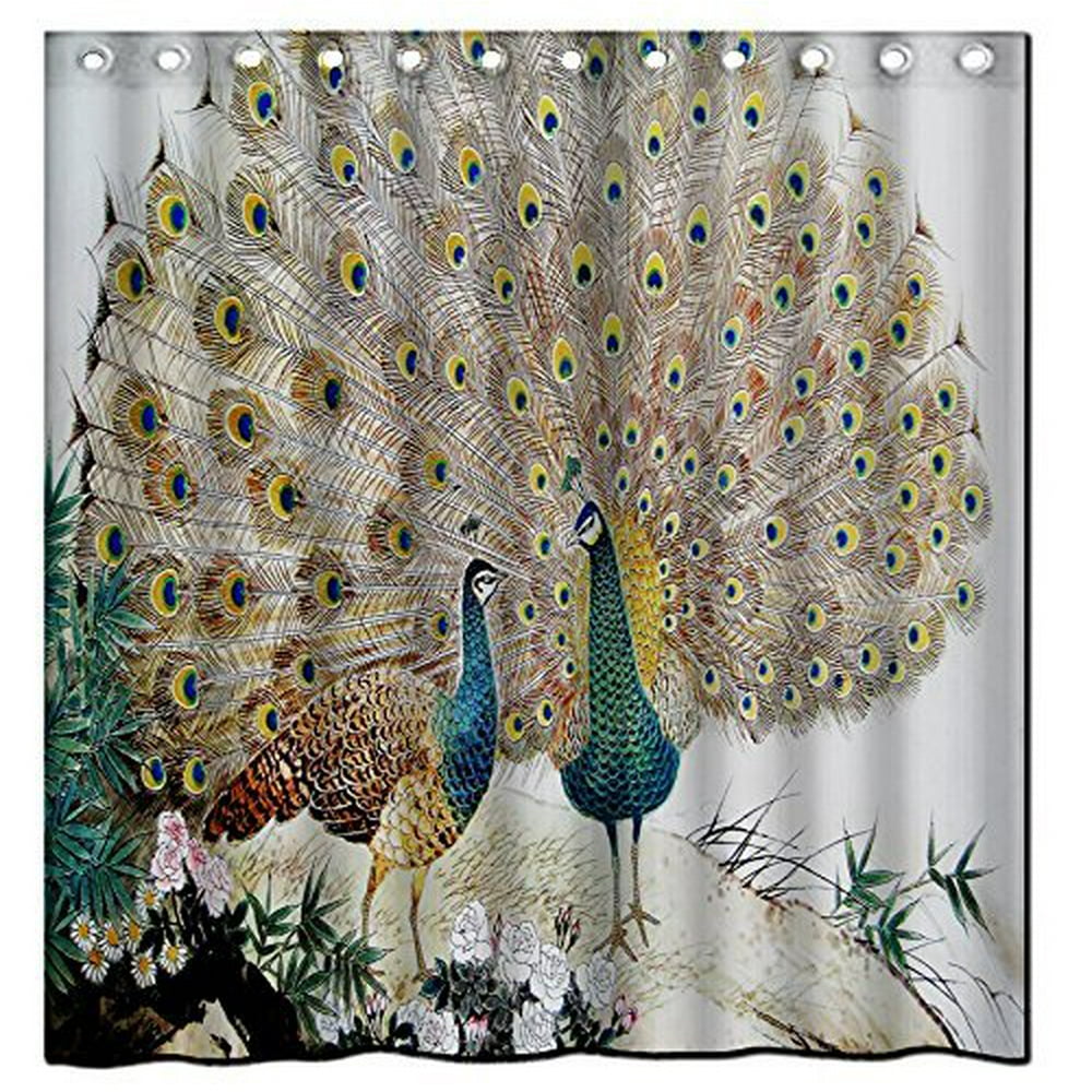 HelloDecor Peacock Shower Curtain Polyester Fabric Bathroom Decorative ...