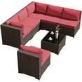 thumbnail image 5 of Kullavik 7 Pieces Patio Furniture Set PE Rattan Wicker Outdoor Furniture Sectional Sofa Patio Conversation Set with Coffee Table and Seat Cushion,Red, 5 of 9