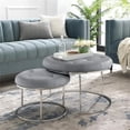 thumbnail image 2 of Aaden Leather PU Nesting Ottoman Set of 2 with Stainless Steel Polished Chrome Frame, Grey, 2 of 8
