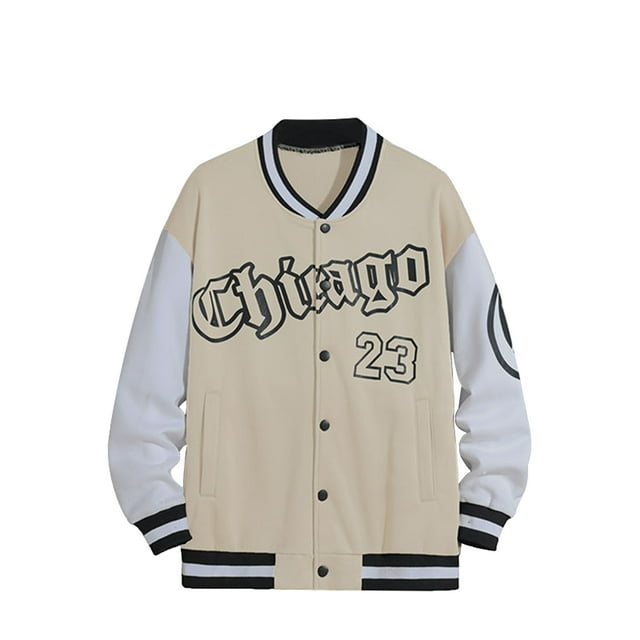 xiaxaixu Men's Spring Autumn Casual Coat Long Sleeve Letter Printed Button Up Contrast Color Baseball Jacket