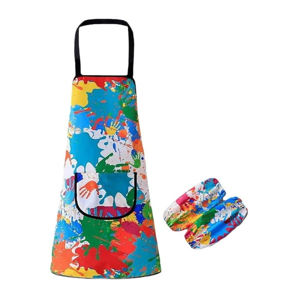 Delantal artístico para niños, delantal lavable con bolsillo, práctico delantal de pintura con 2 mangas para alimentación, arte, jardinería,