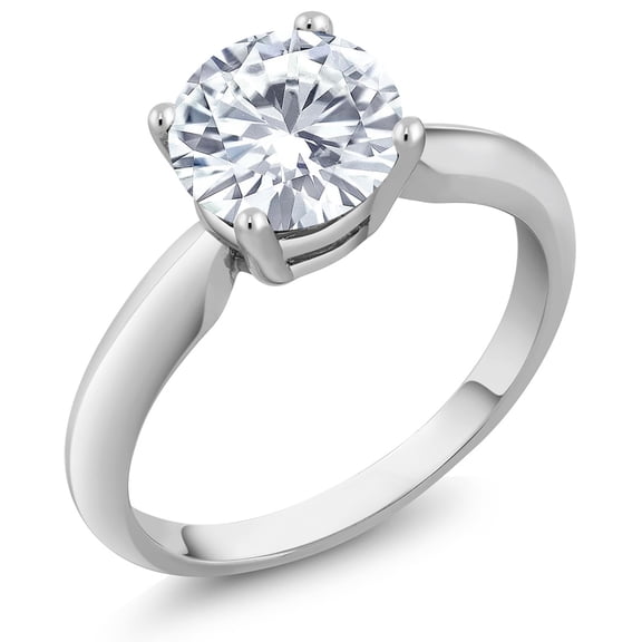 Gem Stone King 925 Sterling Silver White Moissanite Solitaire Engagement Ring for Women | 1.20 Cttw | Round 7MM | Gemstone Birthstone | Available in Size 5, 6, 7, 8, 9 | Size 8