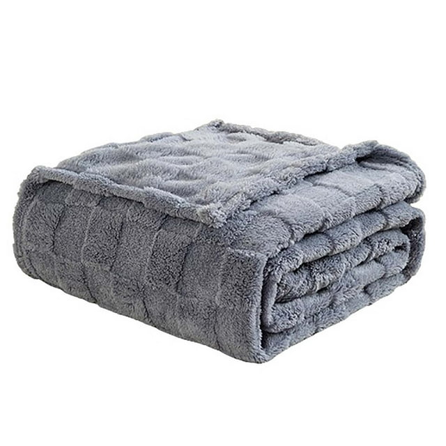 Grey Checkerboard Pattern Blanket With Soft Velvet Fabric, Sofa Cover And Waffle Nap Design For Living Room, Gift And Home Use 27.56X39.37In