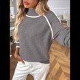 thumbnail image 4 of Suéteres para Mujer, Modernos, Bonitos y Acogedores, con Cuello Alto, Larga, de Punto con Bloques de Color Gris L, 4 of 9