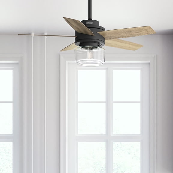 Hunter 44 inch Indoor Ceiling Fan with LED Light and Remote Control - Black Ceiling Fan, Standard Mount, 5 Blades, For Bedroom, Living Room, or Kitchen, Quiet - Margo 52289, Matte Black
