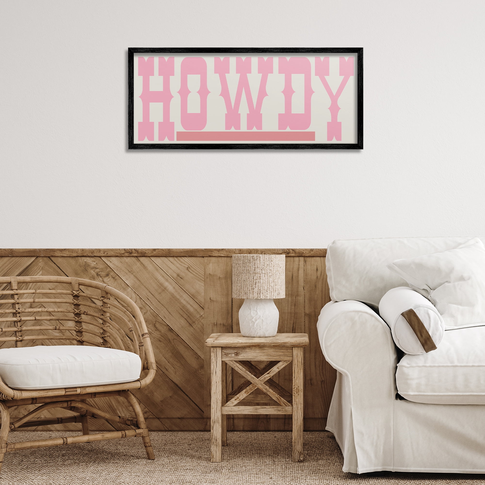 Stupell Industries Howdy Pink Text Typography Painting Black Framed Art Print Wall Art, 30 x 13