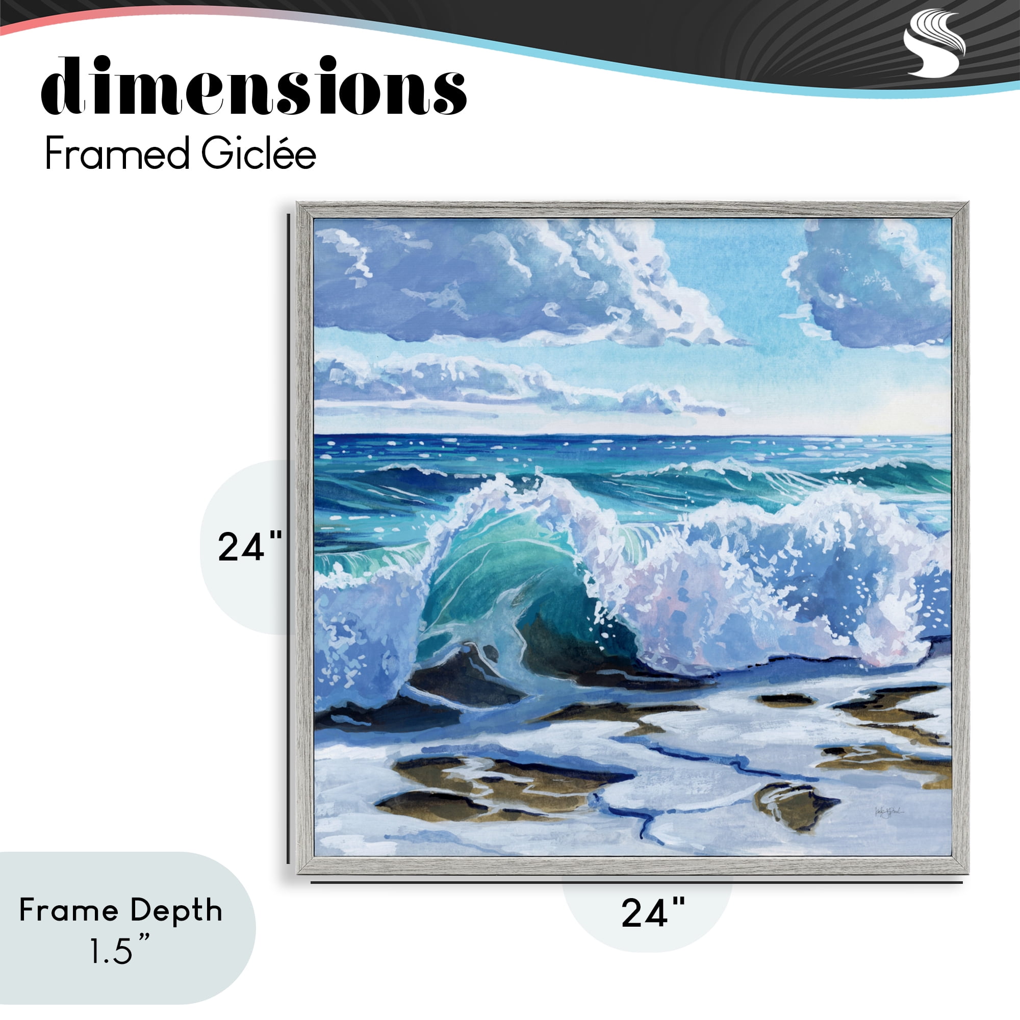 Stupell Industries Curling Aqua Wave on Shore Gray Framed Giclee Art, design by Kate Jarvik Birch