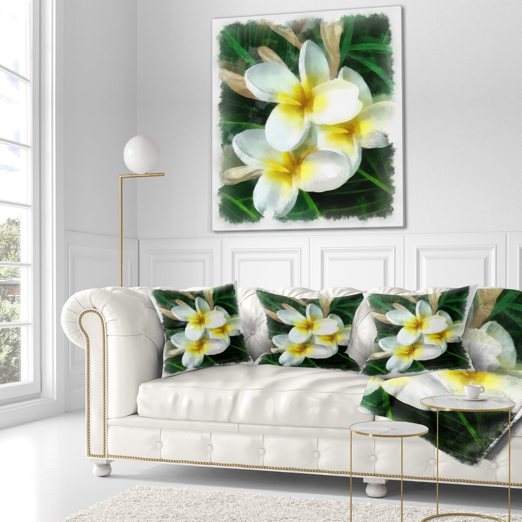 Designart Cute Frangipani Flowers Watercolor - Floral Throw Pillow - 18x18