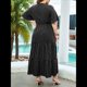 thumbnail image 5 of Vestido Informal de Lunares para Mujer, Talla Grande, de Verano, Corta, Cuello en V, Holgado, Escalonado Negro XXL, 5 of 9