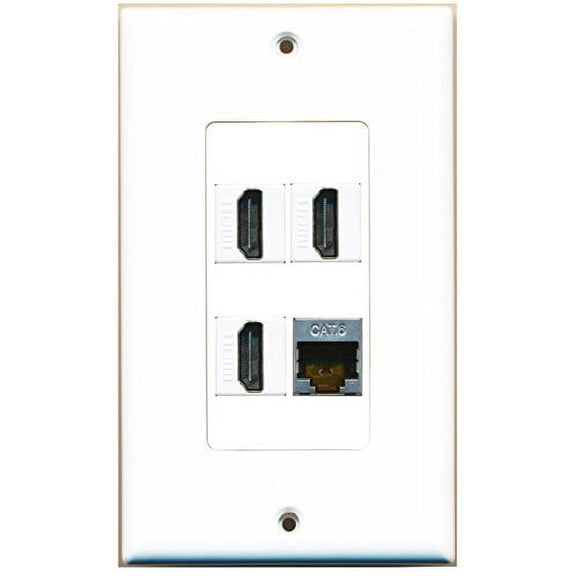 RiteAV - 3 Port HDMI 1 Port Shielded Cat6 Ethernet Wall Plate Decorative
