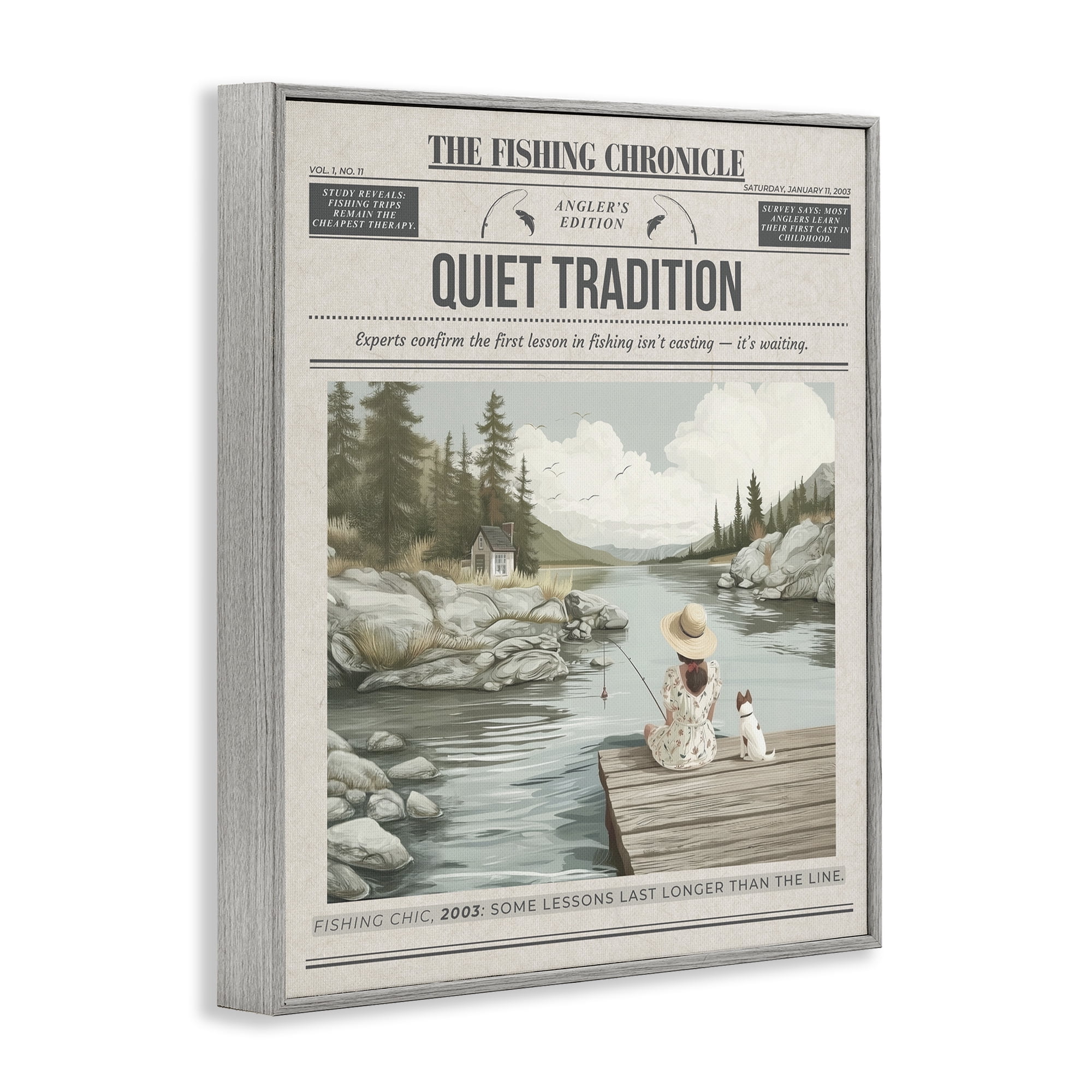 Stupell Industries Fishing Chronicle Magazine Gray Framed Giclee Art, design by A Barefoot Stylist