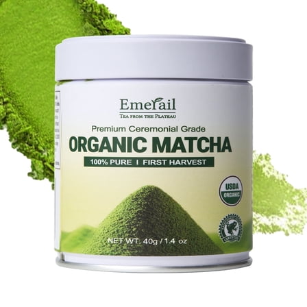 Emerail Organic Ceremonial Grade Matcha, USDA Certified Matcha Powder, First-Harvest Matcha Green Tea, Sugar-Free Vegan Gluten-Free Matcha for Lattes & Tea (40g/1.4oz)
