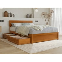 Wesley Full Wood Platform Bed with Panel Footboard & Drawers in Light Toffee