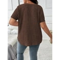 thumbnail image 3 of Women'S Plus Size Casual Tops V Neck Solid Color Shirts - Short Sleeve Blouses Coffee Color 5XL, 3 of 4