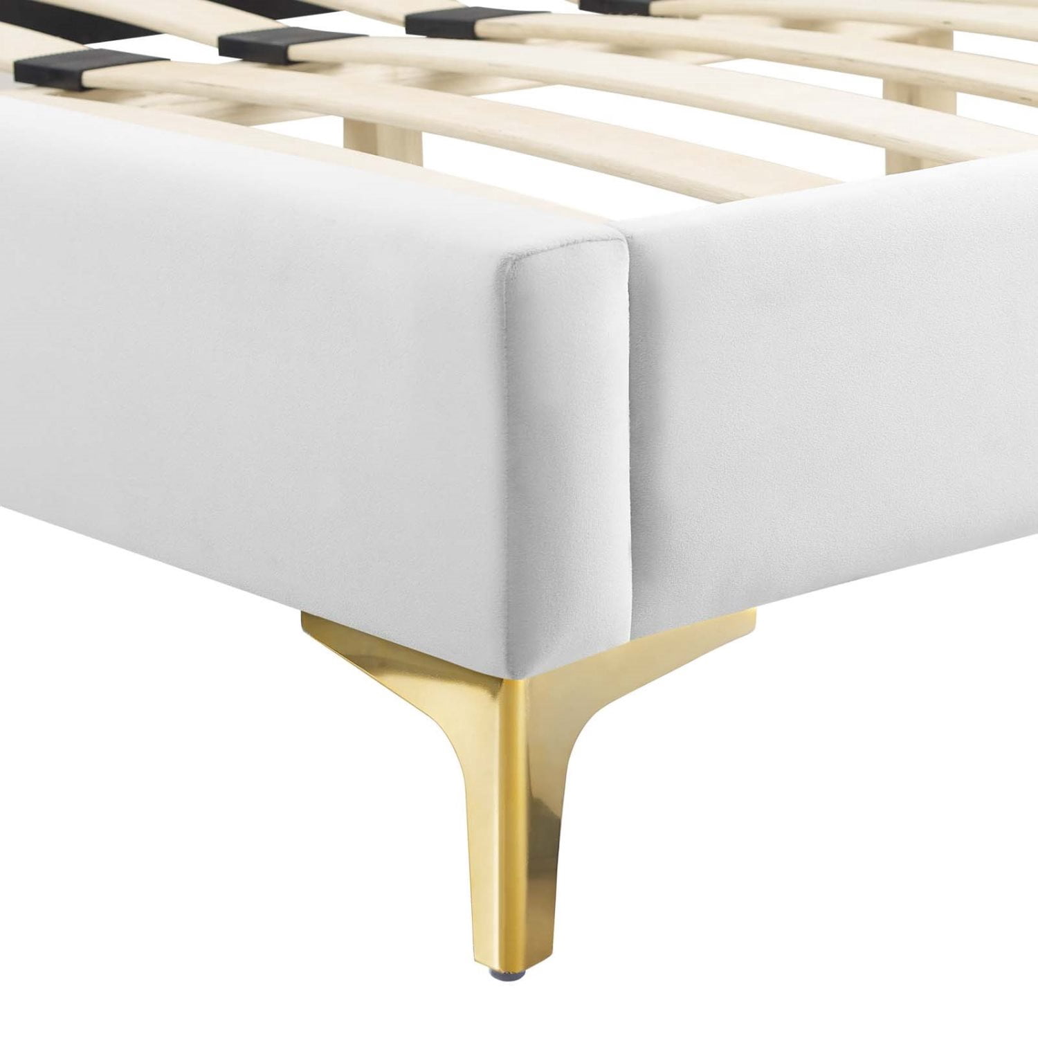 Platform Bed Frame, Tufted, King Size, White, Velvet, Bedroom, Modern Contemporary Boutique HB35506