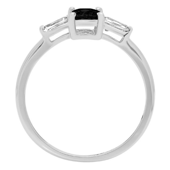 0.8 ct Emerald Cut Natural Onyx Three-Stone Engagement Ring for Women in 18K White Gold