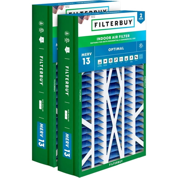 Filterbuy 14.5x27x5 Air Filter MERV 13 Smoke Defense, Pleated HVAC AC Furnace Filter Replacement for Trane, American Standard & Honeywell, 2-Pack