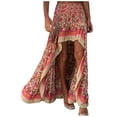 thumbnail image 1 of Gibobby faldas para mujer elegante Falda larga con dobladillo lateral Floral Boho para mujer con estampado de columpio y volantes bajos(Rojo， XL), 1 of 5