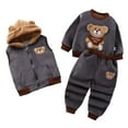 thumbnail image 3 of Jamsmile Toddler Boys Outfit Sets 3PCS Flannel thicken Bear Print Pullover + Zipper Vest Pants Winter kids boys girls Outfits, 3 of 6