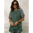 thumbnail image 6 of FUTATA Women Casual Short Sleeve Stripe Tee Summer Casual Tunic Tops Blouse Round Neck Leopard Color Block T-Shirt Plus Green, 6 of 7