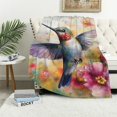thumbnail image 4 of FCXZI Home Leisure Flannel Blanket Hummingbird Flowers Watercolor Soft Cozy 40*50in, 4 of 7