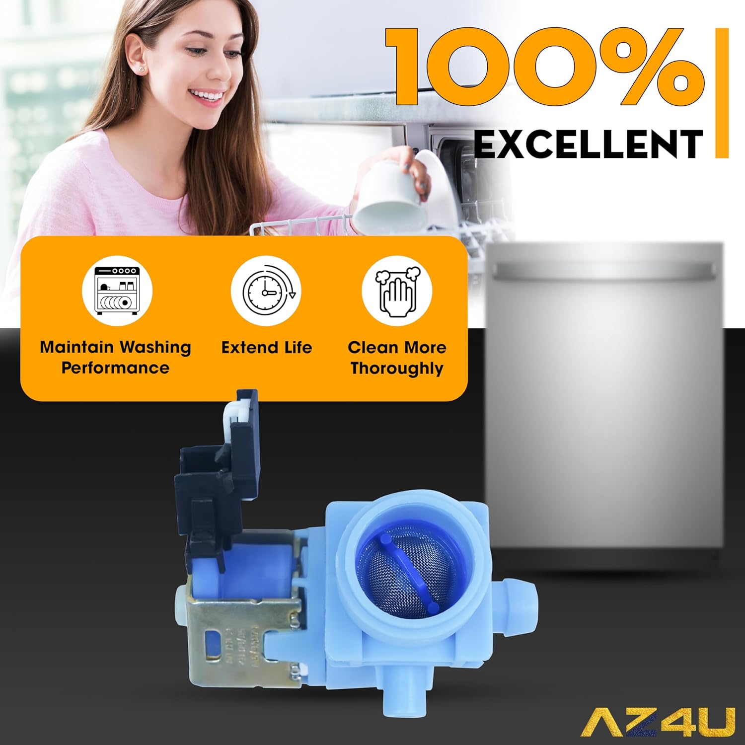 RVKXHD AZ4U Upgraded W11175771 W10327249 W10195047 W10327250 W10872255 W11130744 Dishwasher Water Inlet Valve Replacement For Whirlpool, KitchenAid, Maytag, Amana, Kenmore 665 662 Dishwasher