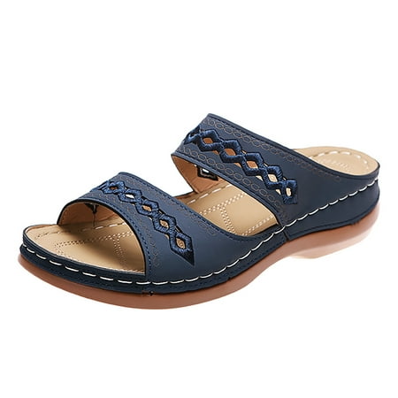 

Womens Sandals Women Summer Solid Color Slip On Casual Open Toe Wedges Soft Bottom Breathable Slippers Shoes Sandals Sandals for Women Dark Blue 6.5