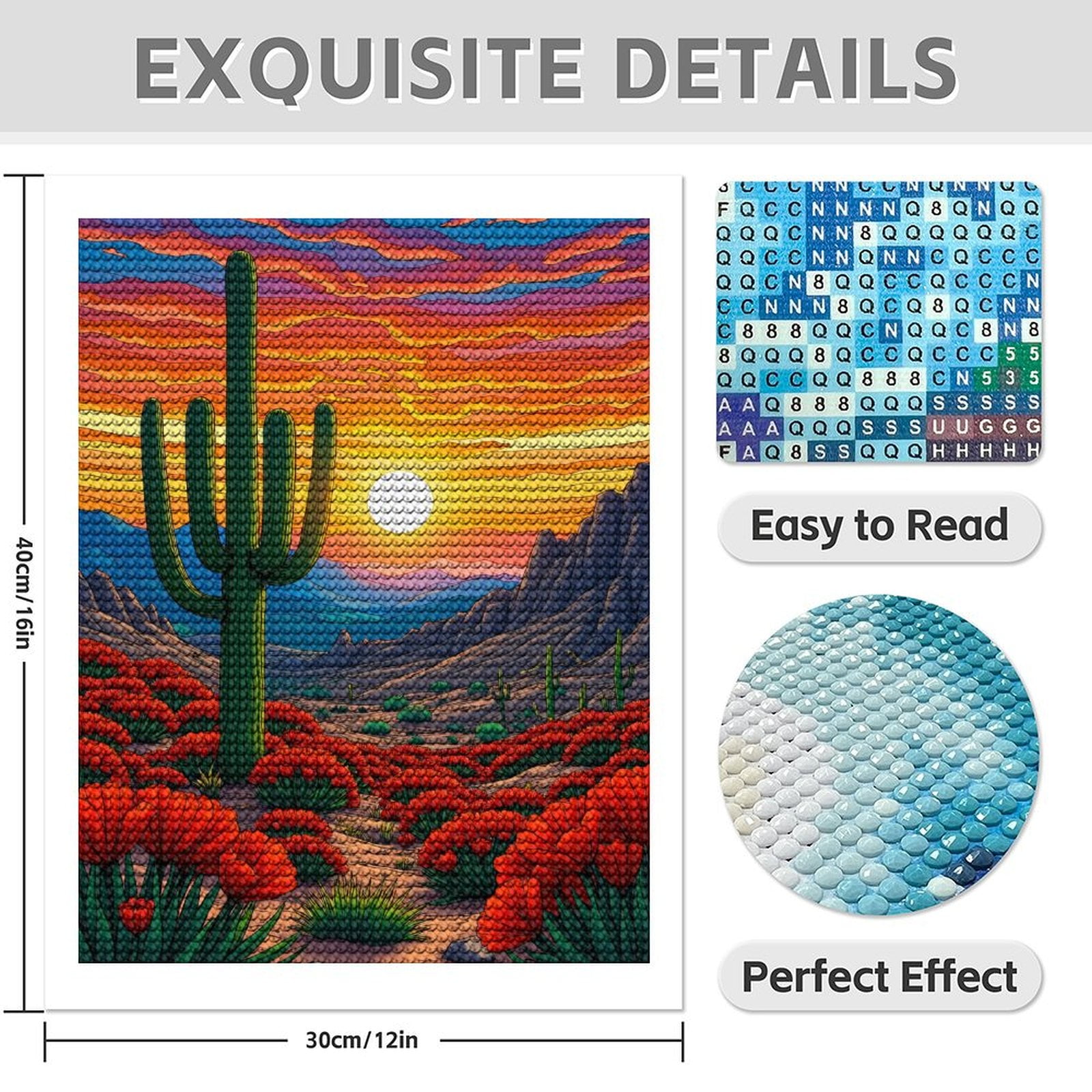 Diamond Art Kit for Adults, Sunset Desert Landscape Blossoms Diamond Painting for Adults Beginners, DIY Diamond Art Painting Kits, 5D Diamond Painting Crafts for Home Decor 12x16 Frameless