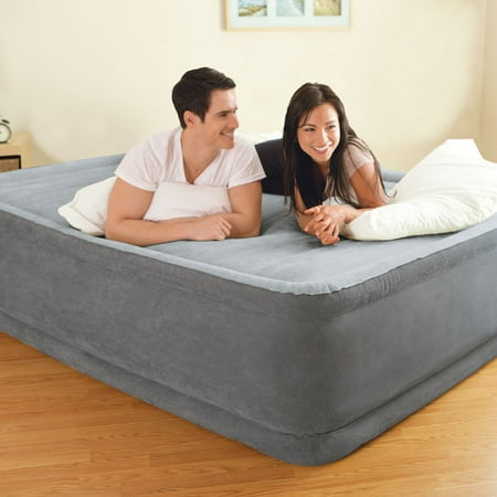 Intex Comfort Plush Raised Air Mattress w/ Built In Pump, Queen & Cordless Pump