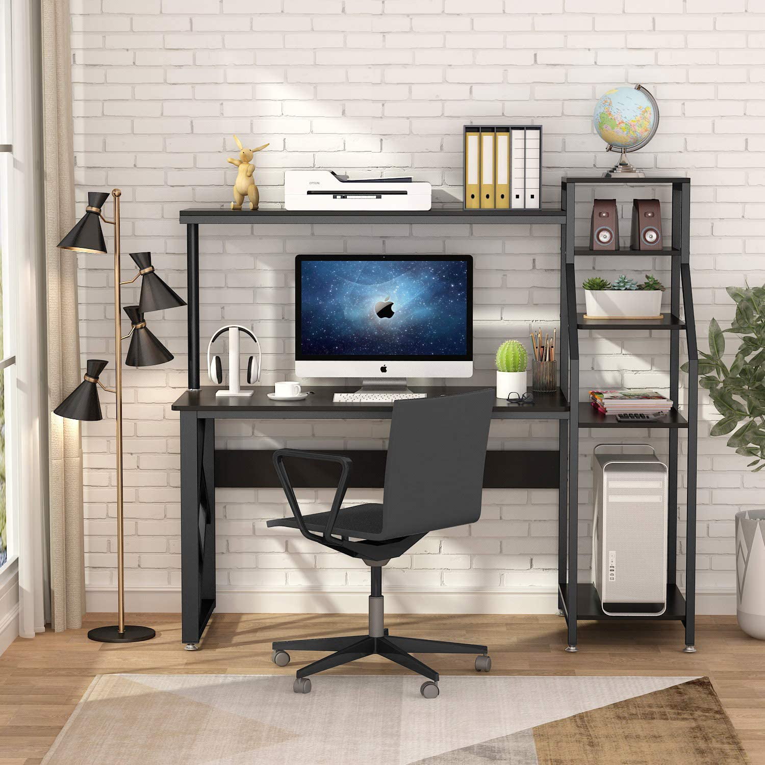 Tribesigns 60" Computer Desk with Hutch, Industrial Writing Study Table with Storage Shelf ...