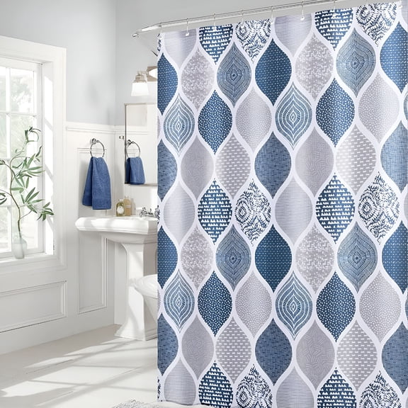 AUQ Shower Curtain Blue Shower Curtain for Bathroom Royal Indigo Navy Blue and Gray Shower Curtains Gray Blue Shower Curtain Bath Curtain Colorful Fabric Bohemian Boho Theme Washable Hooks 72x72"