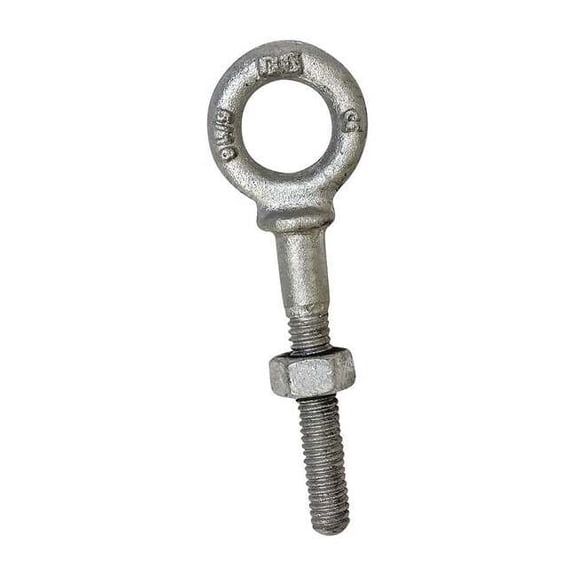 Eye Bolt With Shoulder, 2"-11, 4 in Shank, 1-1/4 in ID, Steel, Galvanized