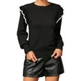 thumbnail image 2 of Duoif Sweaters for Women Trendy Women's Ruffled Sweater Loose Solid Color Crewneck Pullover Fashion Sweater Women's Sweaters Womens Tops Black L, 2 of 6