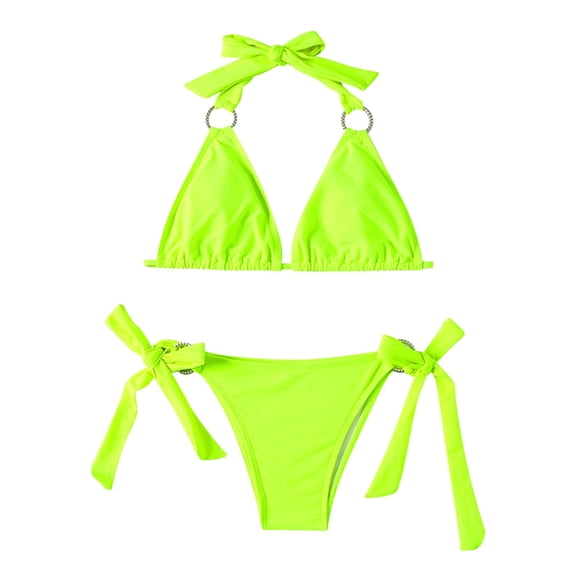 KaLI_store Swimsuit Women Women's Keyhole Swimsuit Cutout High Neck Halter Bikini Sets for Women Green,XL